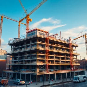 Construction site of the new AstraZeneca facility in Cambridge, MA