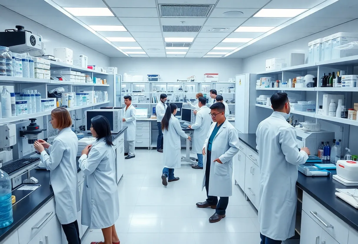 Scientists working in a Boston biomedical research laboratory