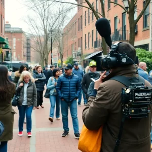 A diverse group of people in Boston engaging with each other in a community setting.