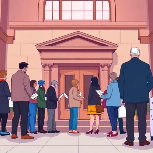 Voters at Boston city hall during elections