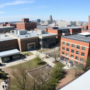 A collage of Boston high schools highlighting student engagement and modern facilities.