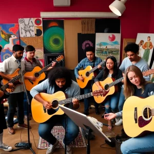 Aspiring musicians and artists collaborating in Boston