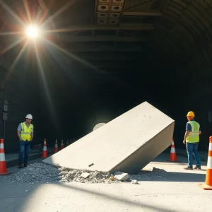 Fallen concrete in Boston Prudential Tunnel