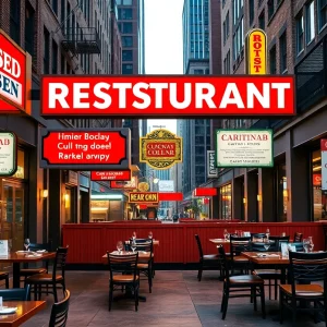 Closed restaurant signs in Boston's urban landscape