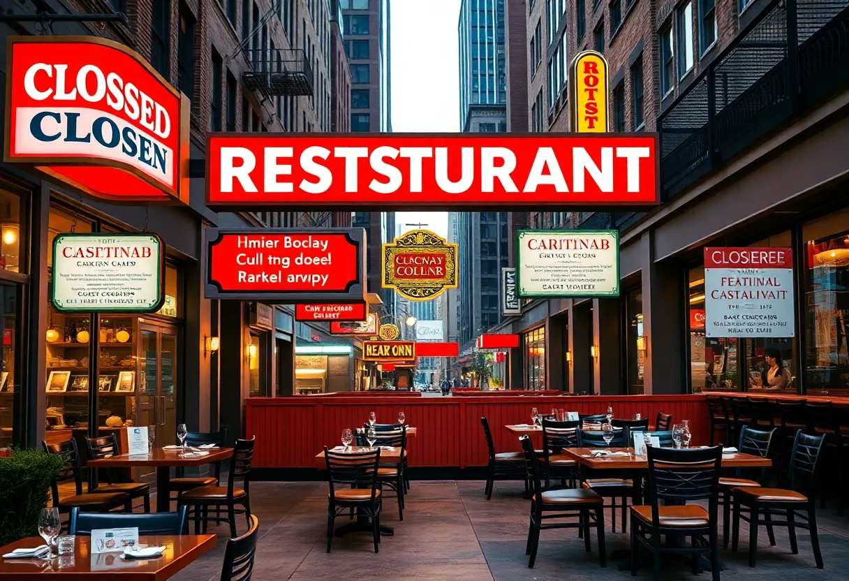 Closed restaurant signs in Boston's urban landscape