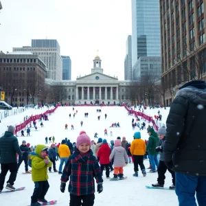 Families enjoying winter events in Boston
