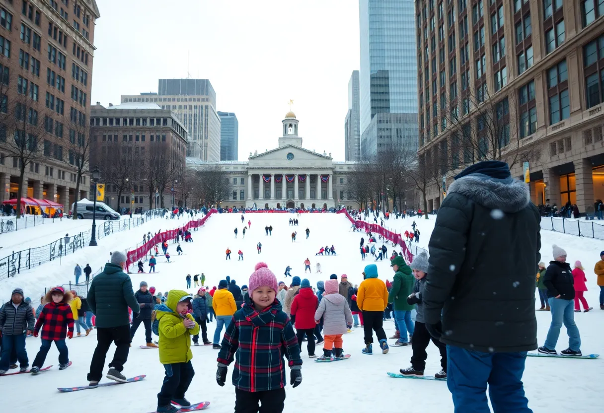 Families enjoying winter events in Boston