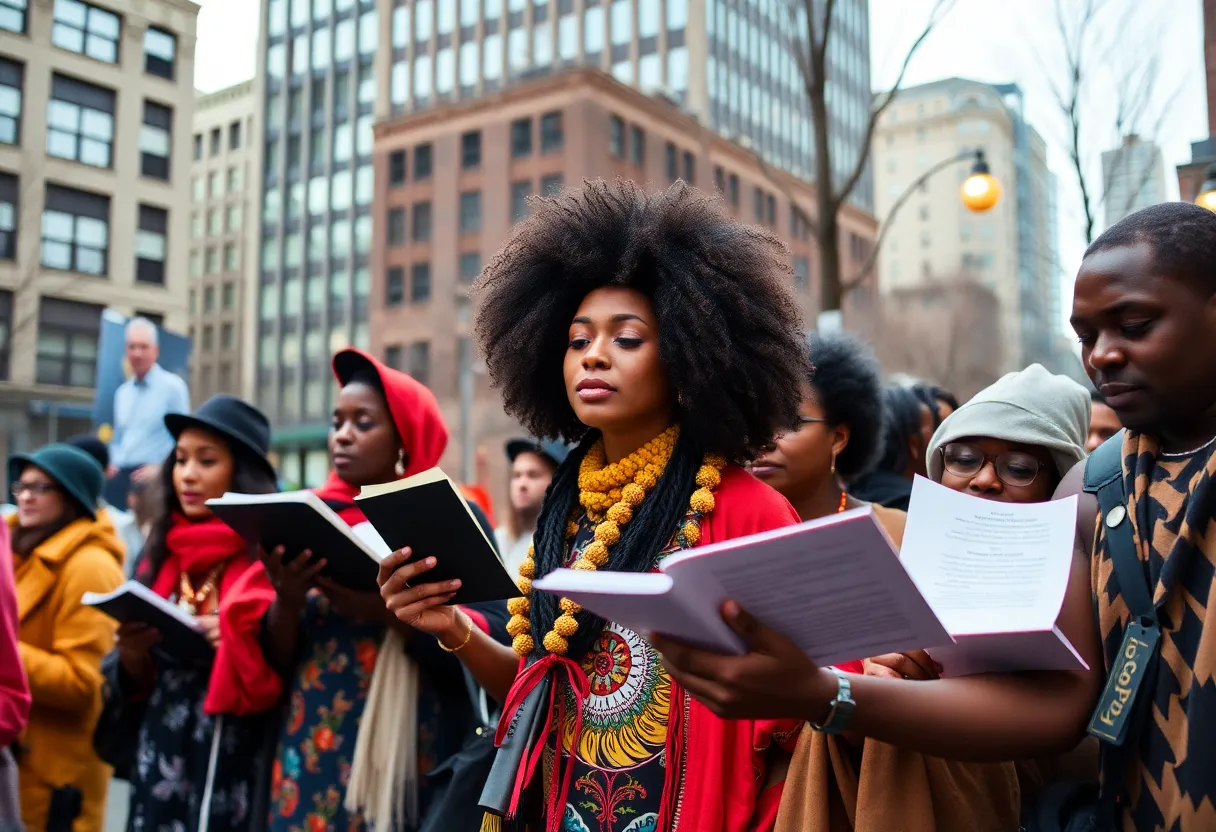 A celebration event showcasing poetry in a Boston setting.
