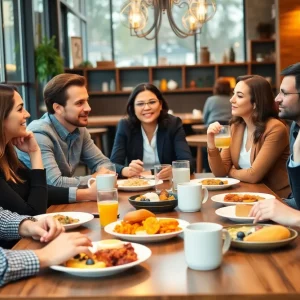 Local entrepreneurs networking at a Dorchester Business Breakfast event.