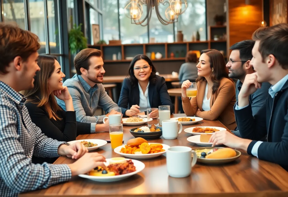 Local entrepreneurs networking at a Dorchester Business Breakfast event.