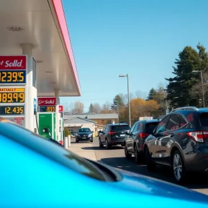 Gas station displaying prices in Massachusetts