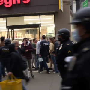 Chaos outside grocery store with police and bystanders