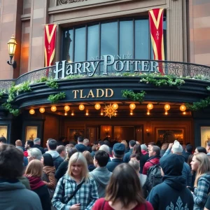 Crowd outside Emerson Colonial Theatre for Harry Potter play