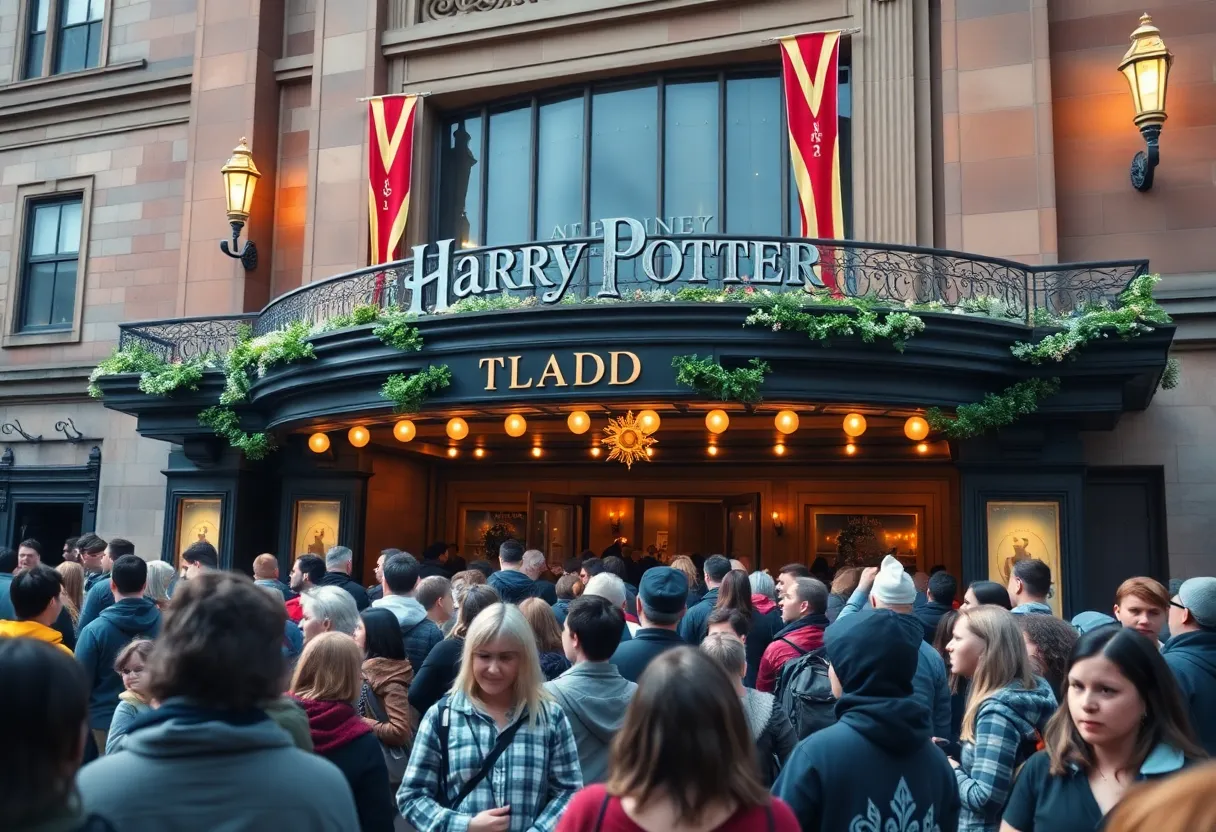 Crowd outside Emerson Colonial Theatre for Harry Potter play