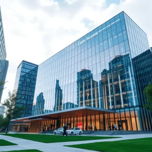 Conceptual modern office building representing Hasbro headquarters relocation