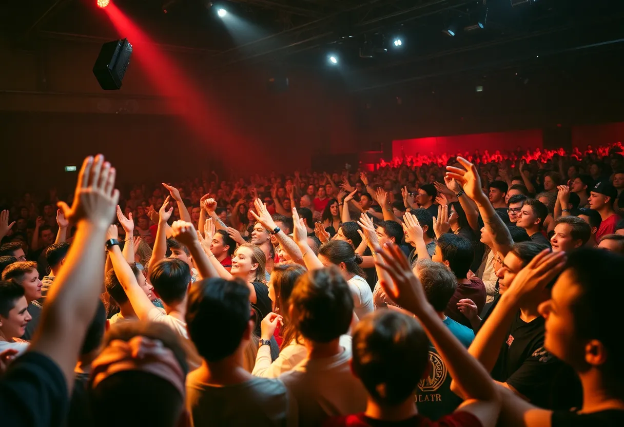 Audience enjoying a live performance by Ian Axel in Boston