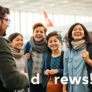 Leominster family celebrating travel credit restoration at an airport.
