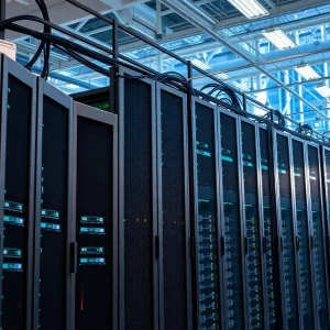 A modern data center with advanced technology and servers.