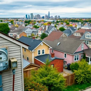 Cityscape of Massachusetts homes symbolizing rising gas bills