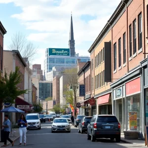 View of a business district in Massachusetts reflecting cautious business sentiment