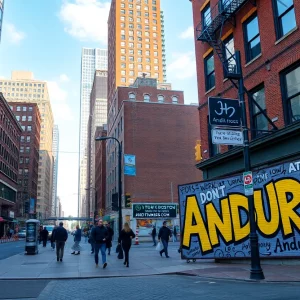 Graffiti-style ads promoting Anduril Industries recruitment in Boston streets.