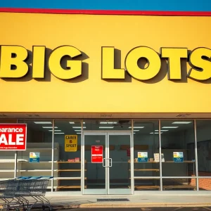 Big Lots storefront with clearance sale sign