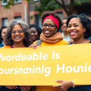 Community members celebrating affordable housing milestone in Boston.