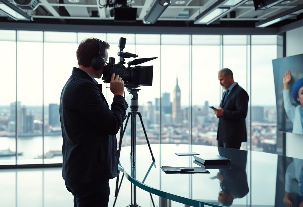 A journalist working with AI technology in a Boston newsroom
