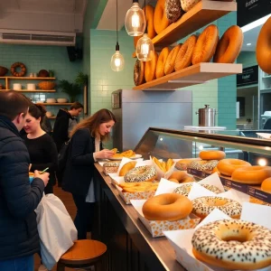 A colorful assortment of bagels at a Boston pop-up shop.