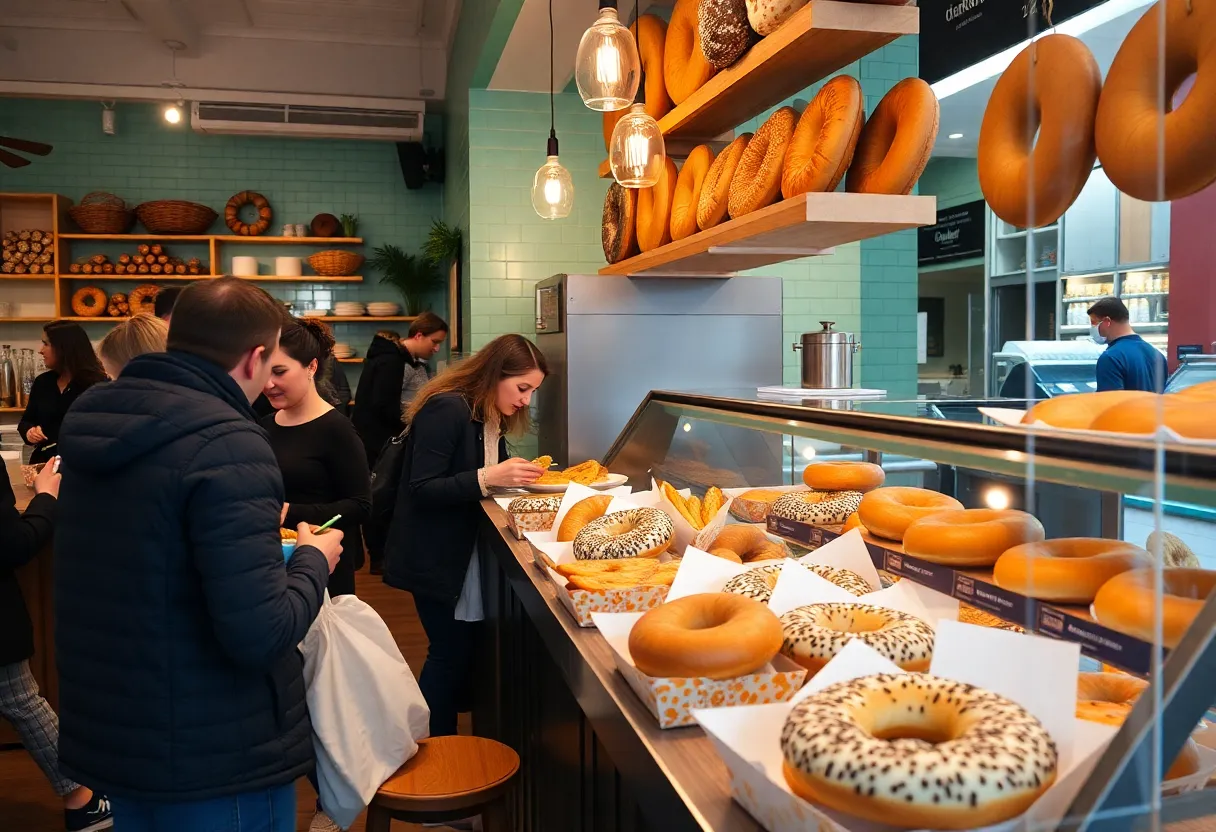 A colorful assortment of bagels at a Boston pop-up shop.