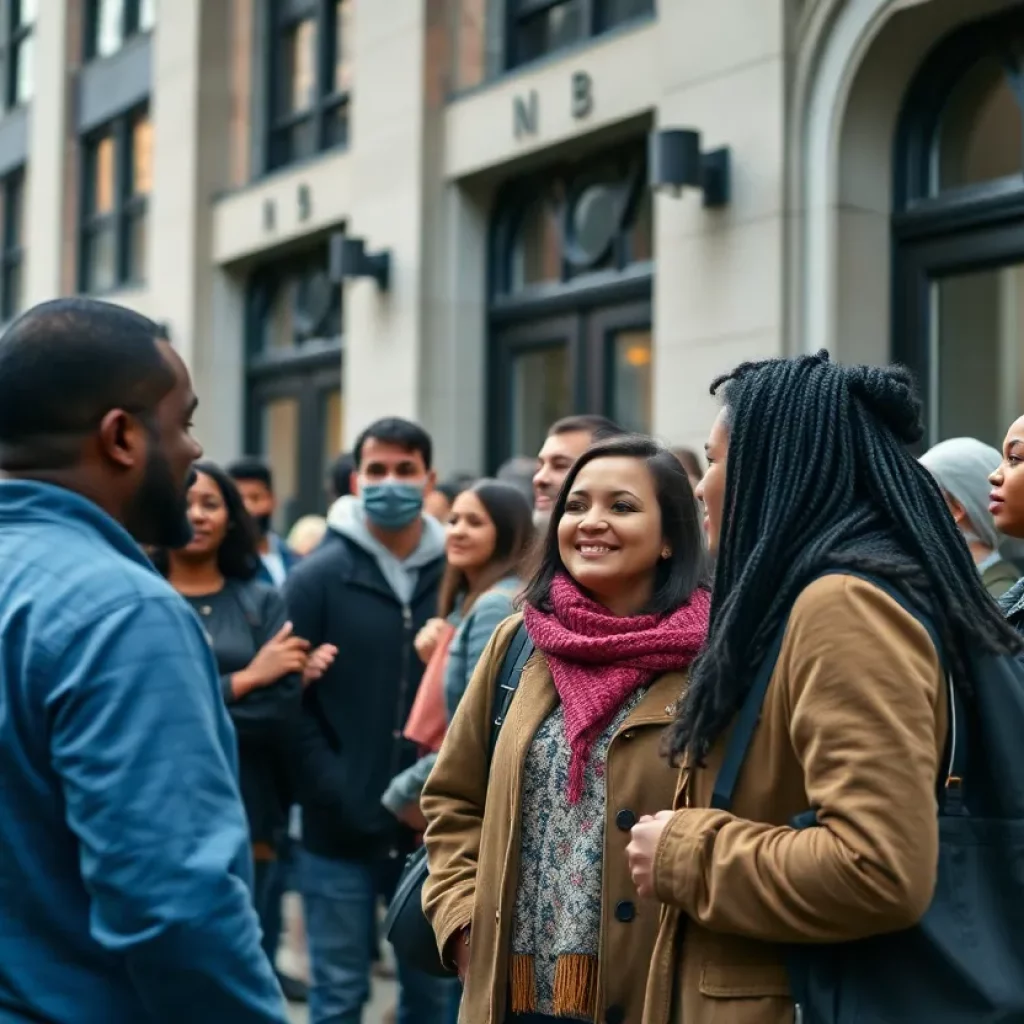 A diverse Boston community gathering displaying unity and resilience
