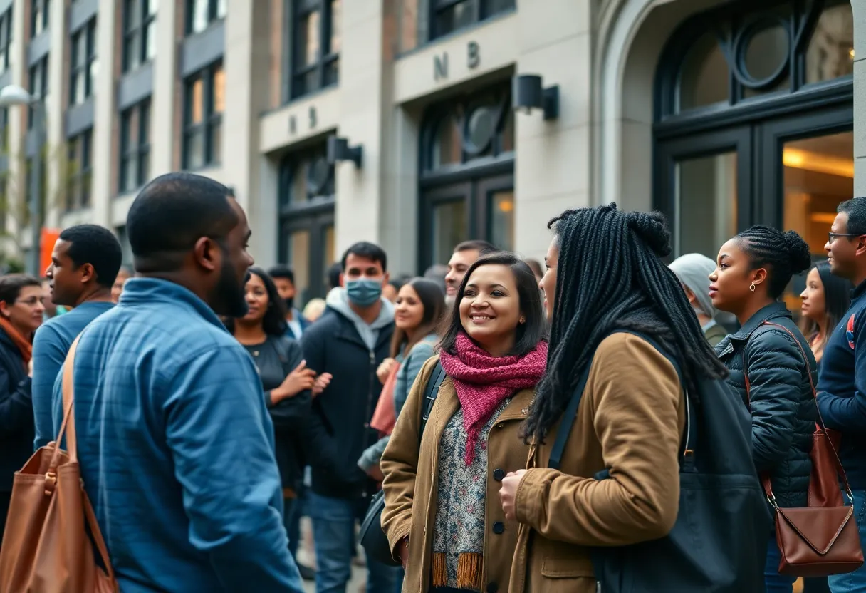 A diverse Boston community gathering displaying unity and resilience