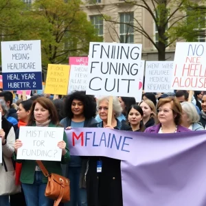 Boston community members protesting against NIH funding cuts