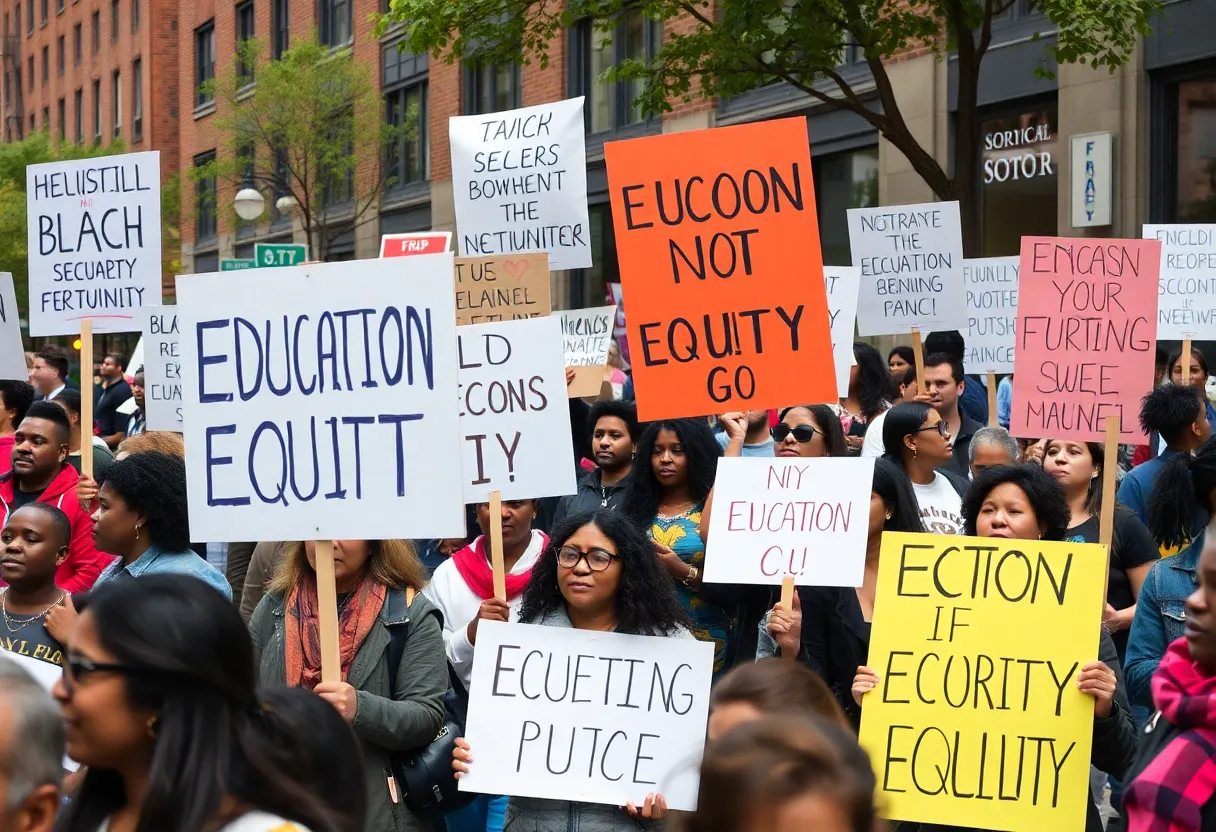 Community members protesting against school closures in Boston.