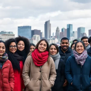 Diverse group of immigrants in Boston showing unity
