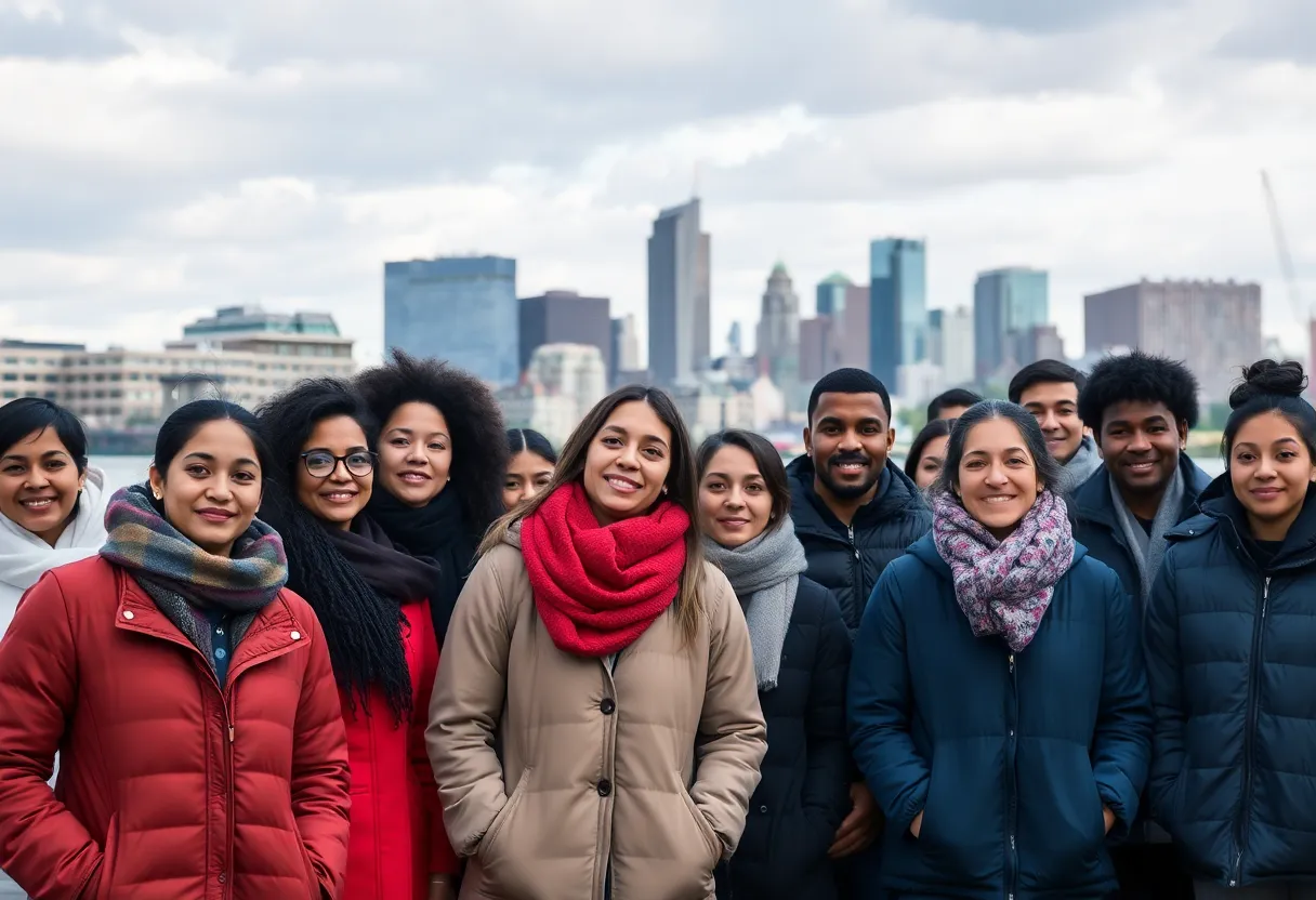Diverse group of immigrants in Boston showing unity