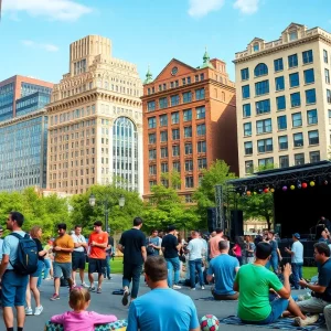 A collage of Boston events including climbing, jazz concert, and cultural activities.