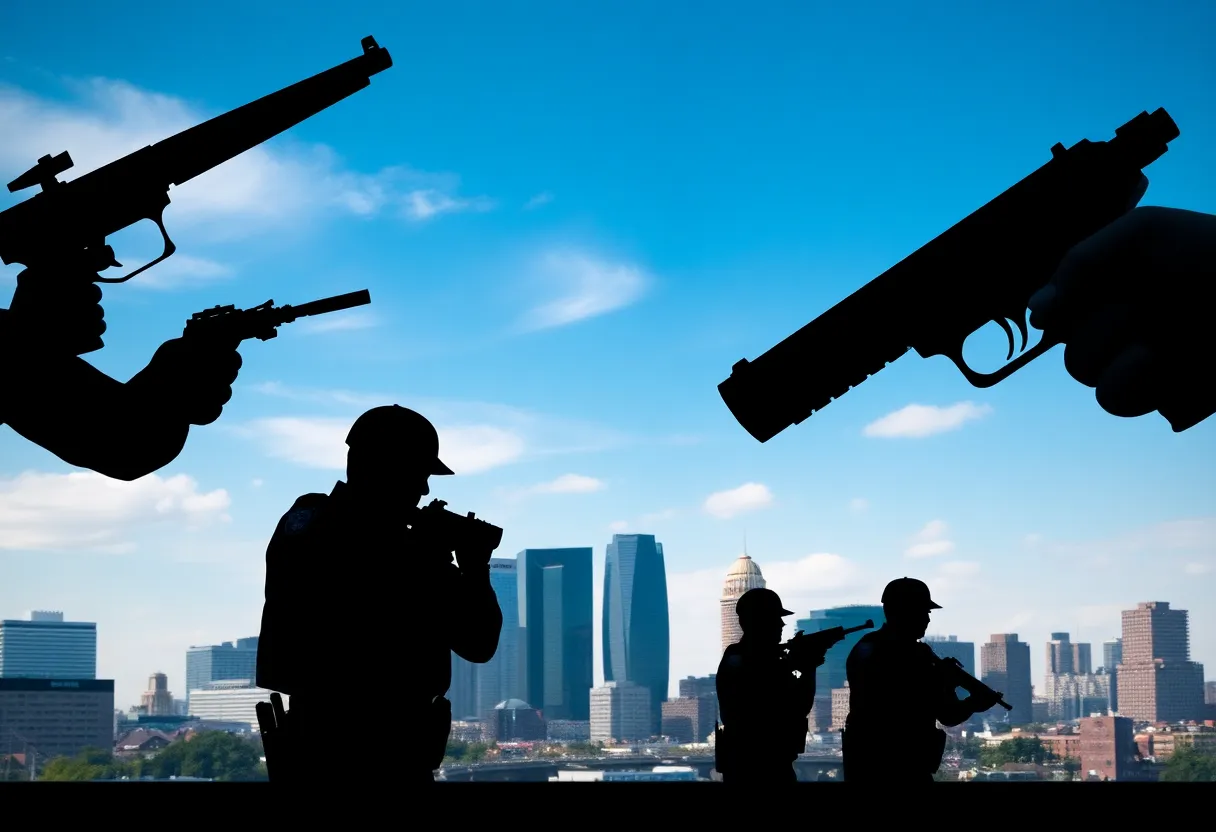Police officers inspecting firearms in Boston