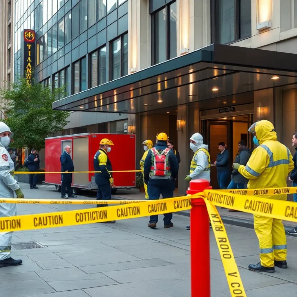 Emergency personnel responding to a hazmat situation outside CitizenM Boston North Station Hotel