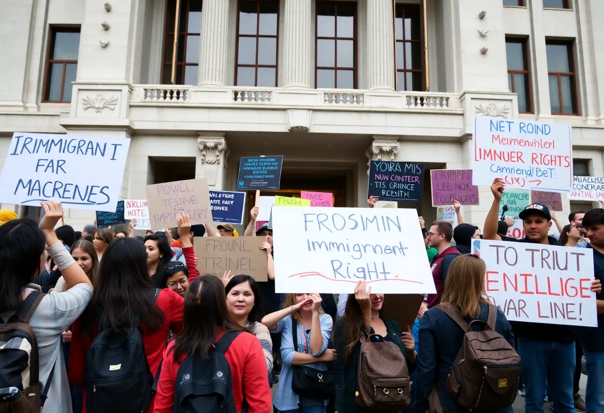 Protestors advocating for immigrant rights in Boston