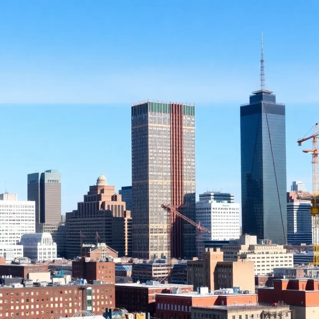 Panoramic view of Boston's life sciences real estate buildings and construction sites.
