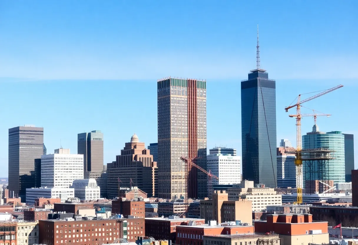 Panoramic view of Boston's life sciences real estate buildings and construction sites.