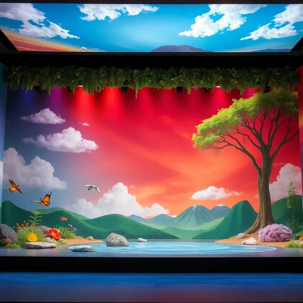 Stage scene from 'The Seasons' opera by Boston Lyric Opera depicting elements of nature.