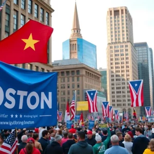 Boston cityscape showing campaign activity