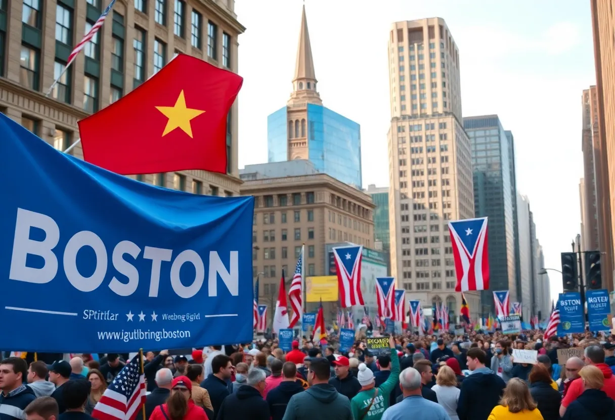 Boston cityscape showing campaign activity