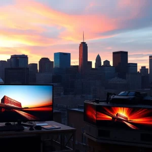 Boston city skyline showcasing media evolution