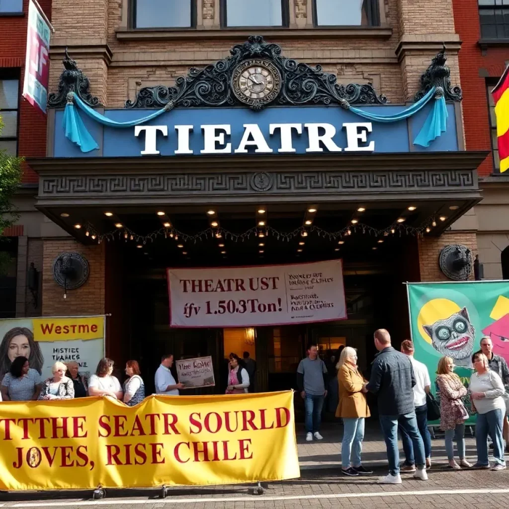 A colorful depiction of the Boston New Works Festival with people enjoying theater performances