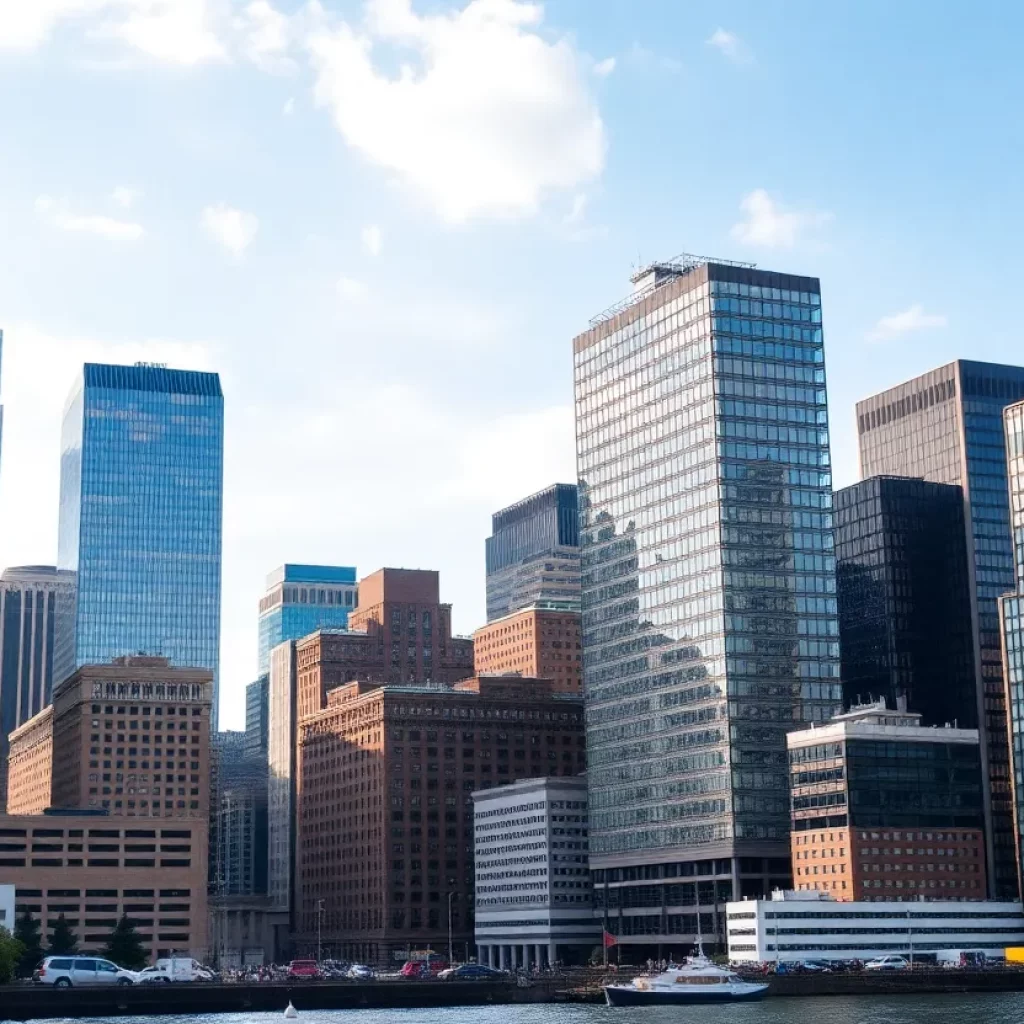 Aerial view of Boston's office buildings reflecting market dynamics.