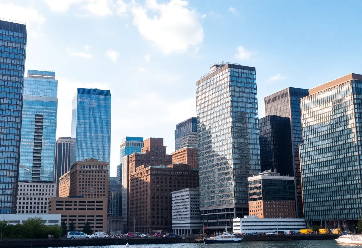 Aerial view of Boston's office buildings reflecting market dynamics.