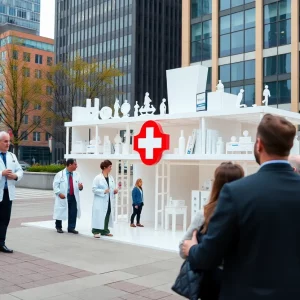 A modern urban healthcare infrastructure representing Boston's pandemic preparedness efforts.